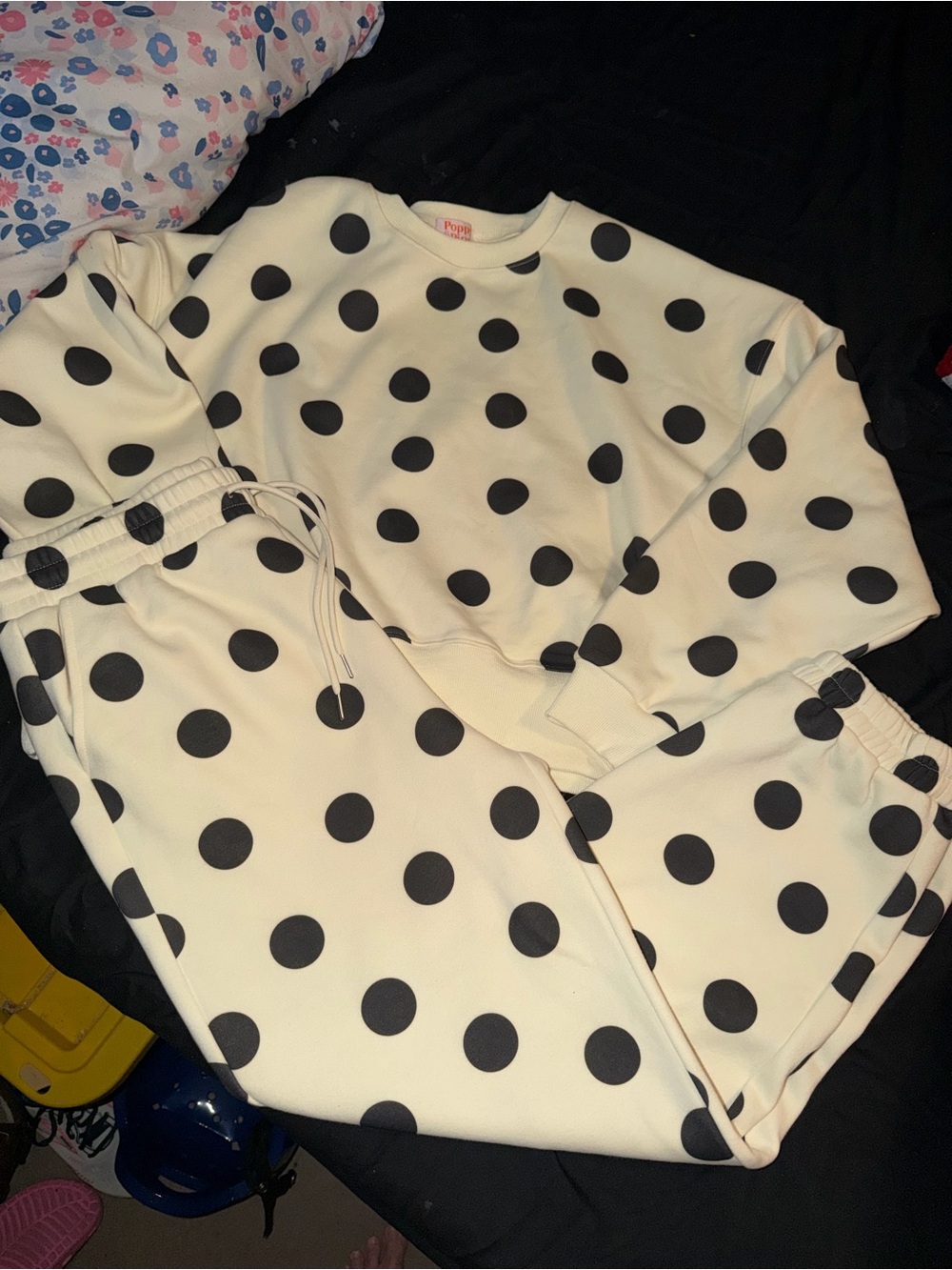 Poppy and Pine Cream and Black Polka Dot Set